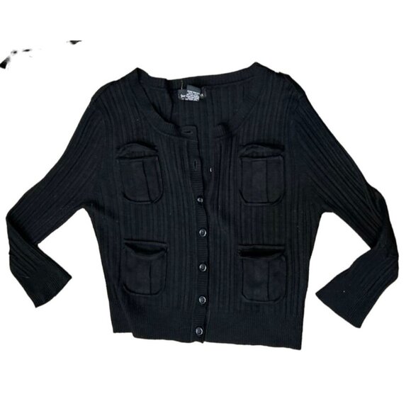 Quarter Sleeve Ribbed Button Down Ribbed Pocket Cardigan Size Medium - Picture 6 of 7